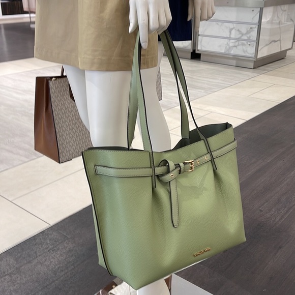 MICHAEL KORS Emilia Large Pebbled Leather Tote Bag Light Sage COLOR - Picture 7 of 16